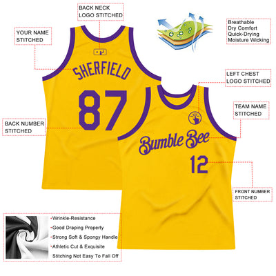 Custom Gold Purple Authentic Throwback Basketball Jersey
