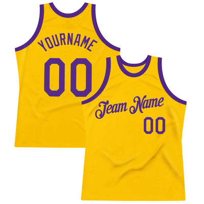 Custom Gold Purple Authentic Throwback Basketball Jersey