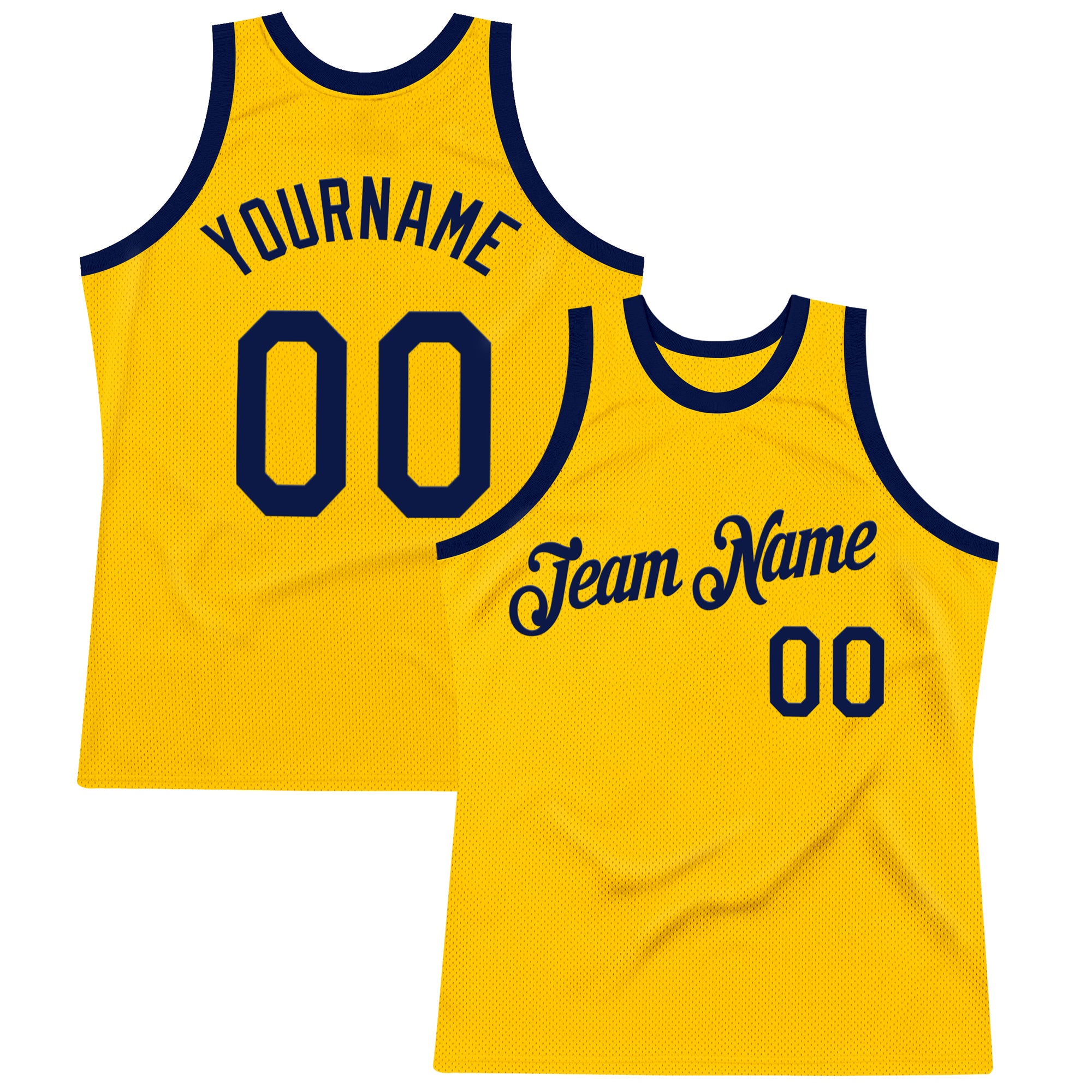 Custom Gold Navy Authentic Throwback Basketball Jersey