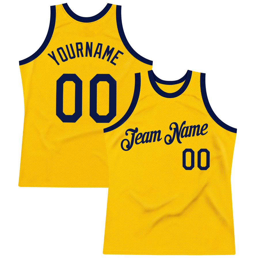 Custom Gold Navy Authentic Throwback Basketball Jersey