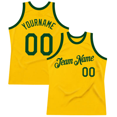 Custom Gold Green Authentic Throwback Basketball Jersey