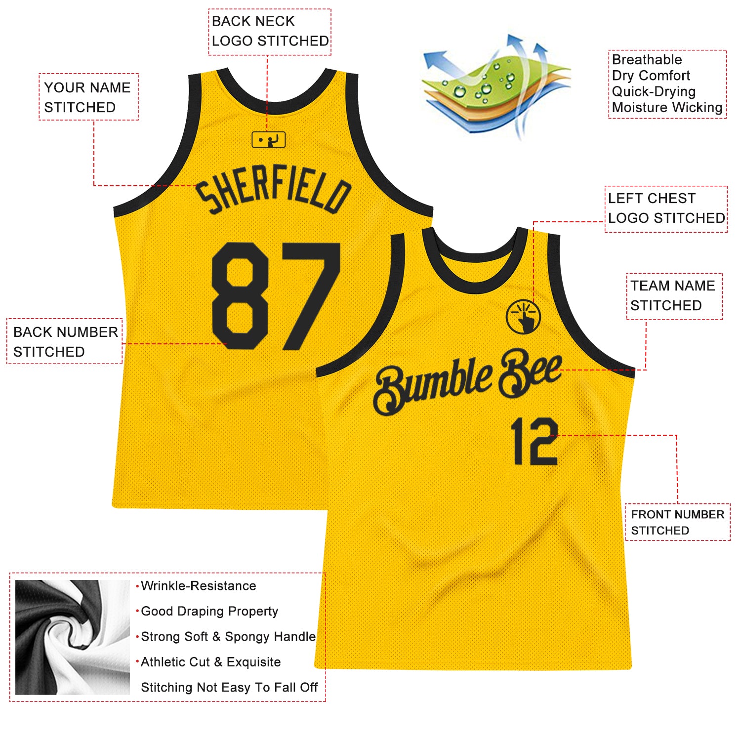 Custom Gold Black Authentic Throwback Basketball Jersey