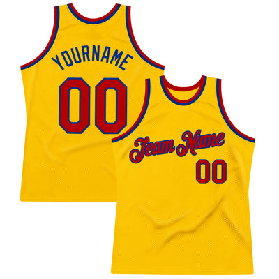 Custom Gold Red-Royal Authentic Throwback Basketball Jersey