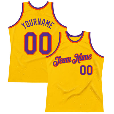 Custom Gold Purple-Orange Authentic Throwback Basketball Jersey