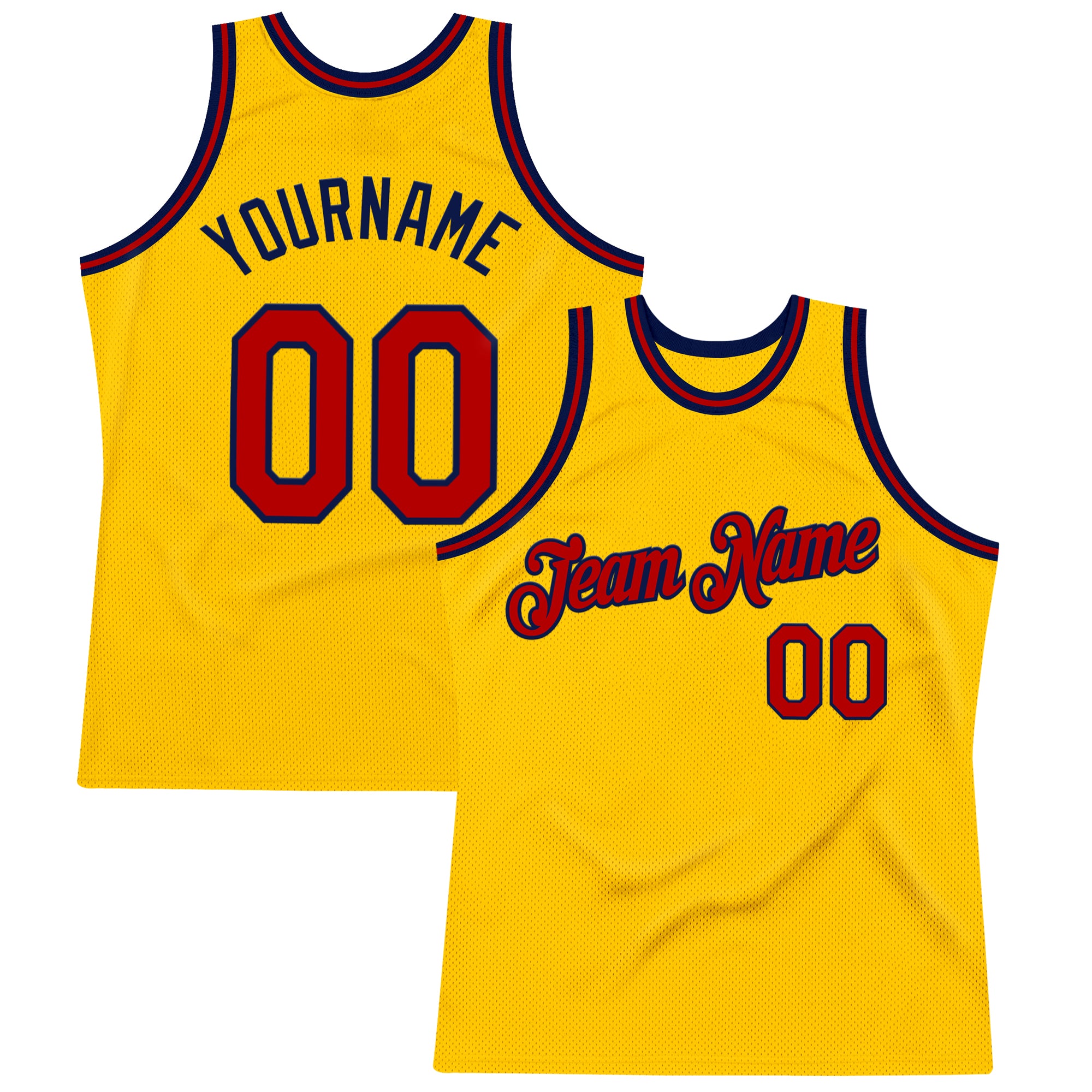 Custom Gold Red-Navy Authentic Throwback Basketball Jersey