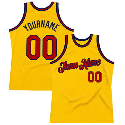 Custom Gold Red-Navy Authentic Throwback Basketball Jersey