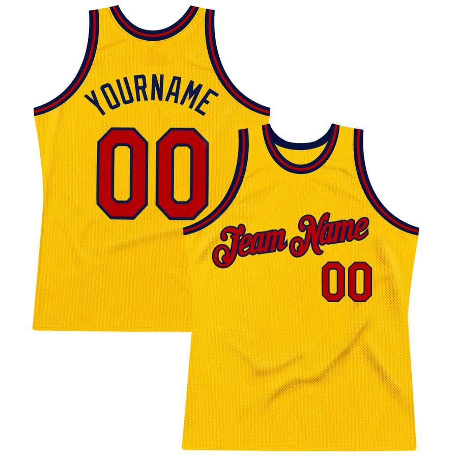 Custom Gold Red-Navy Authentic Throwback Basketball Jersey