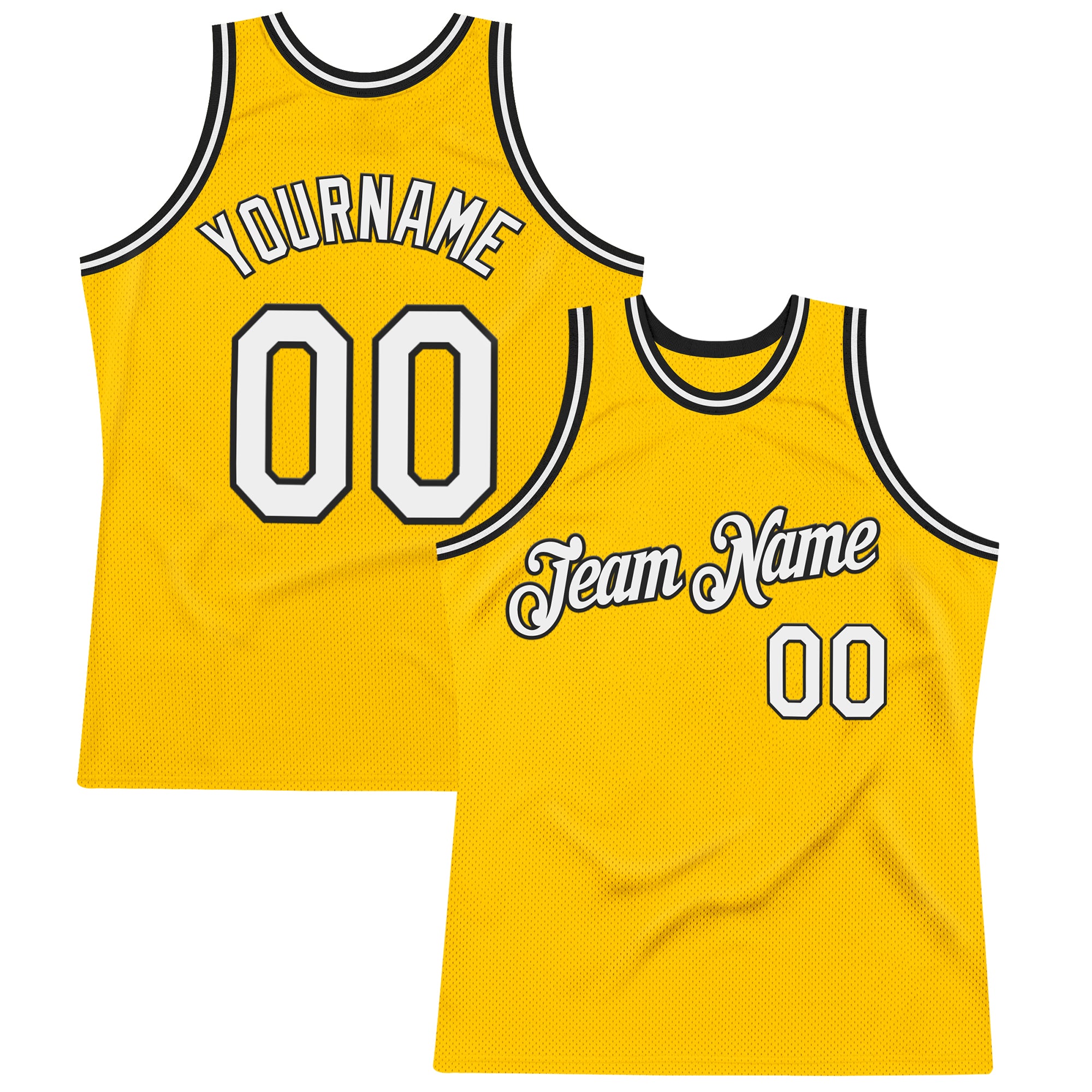 Custom Gold White-Black Authentic Throwback Basketball Jersey