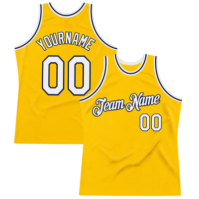 Custom Gold White-Navy Authentic Throwback Basketball Jersey