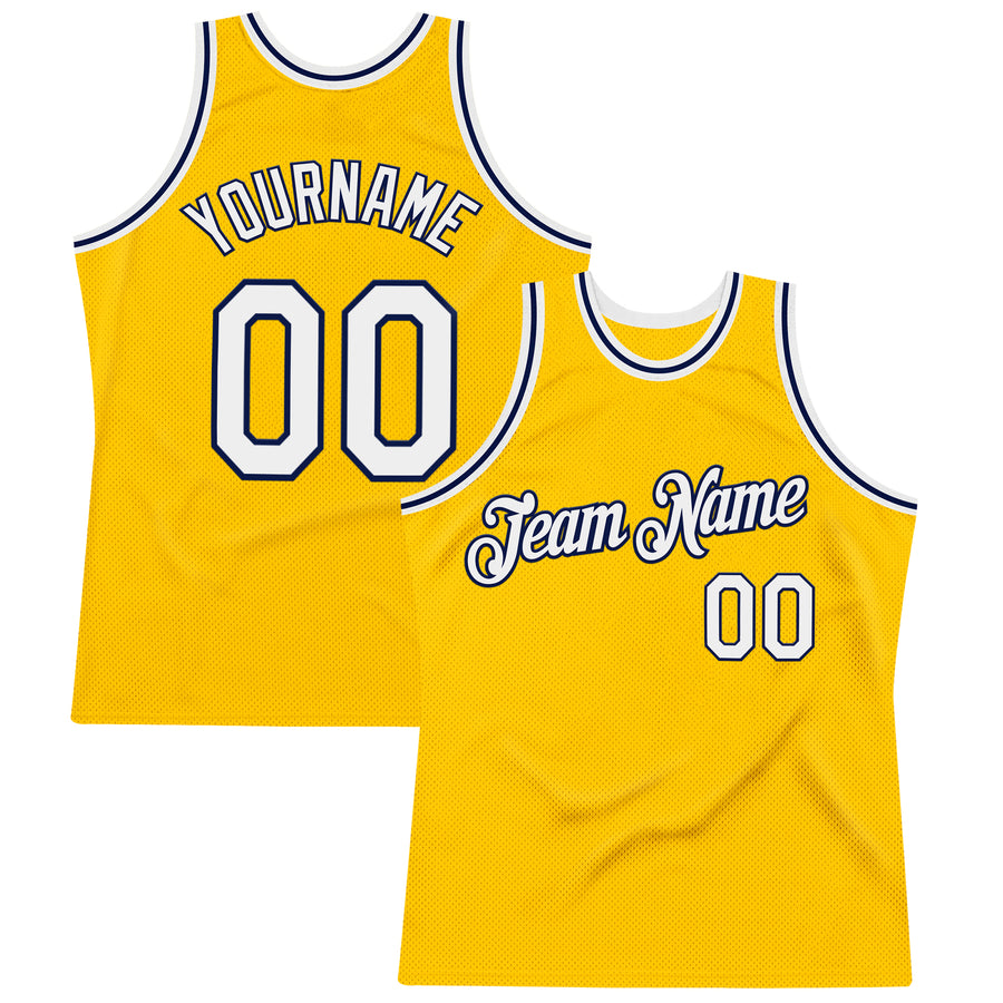 Custom Gold White-Navy Authentic Throwback Basketball Jersey