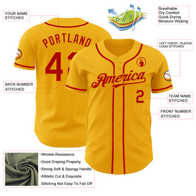Custom Gold Red Authentic Baseball Jersey