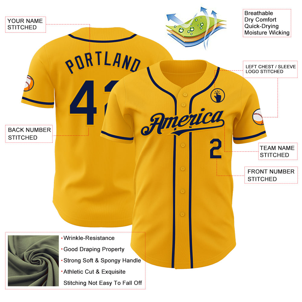 Custom Gold Navy Authentic Baseball Jersey