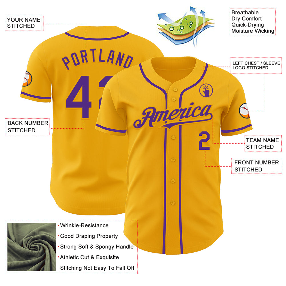 Custom Gold Purple Authentic Baseball Jersey