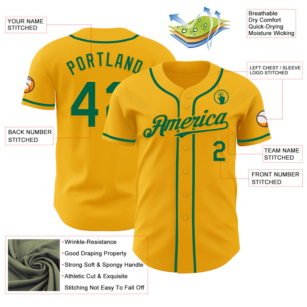 Custom Gold Kelly Green Authentic Baseball Jersey