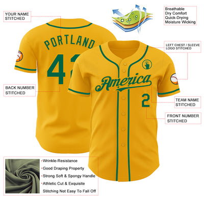 Custom Gold Kelly Green Authentic Baseball Jersey
