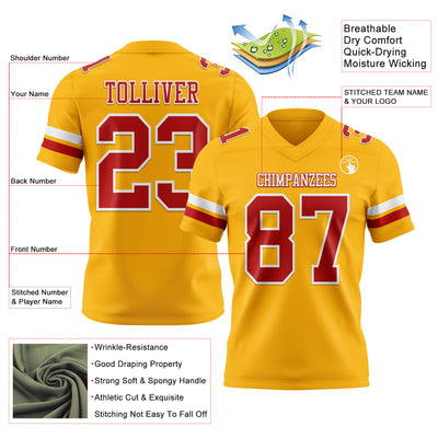 Custom Gold Red-White Authentic Football Jersey