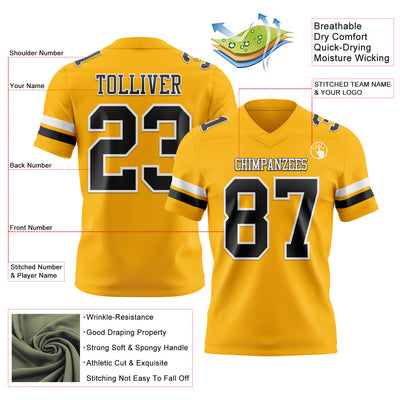 Custom Gold Black-White Authentic Football Jersey