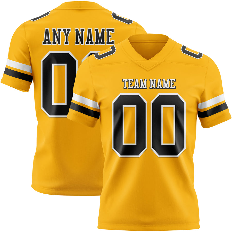 Custom Gold Black-White Authentic Football Jersey