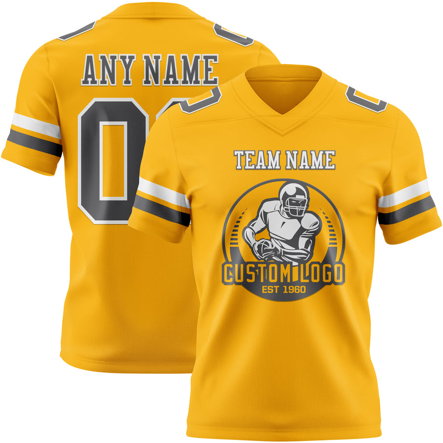 Custom Gold Steel Gray-White Authentic Football Jersey