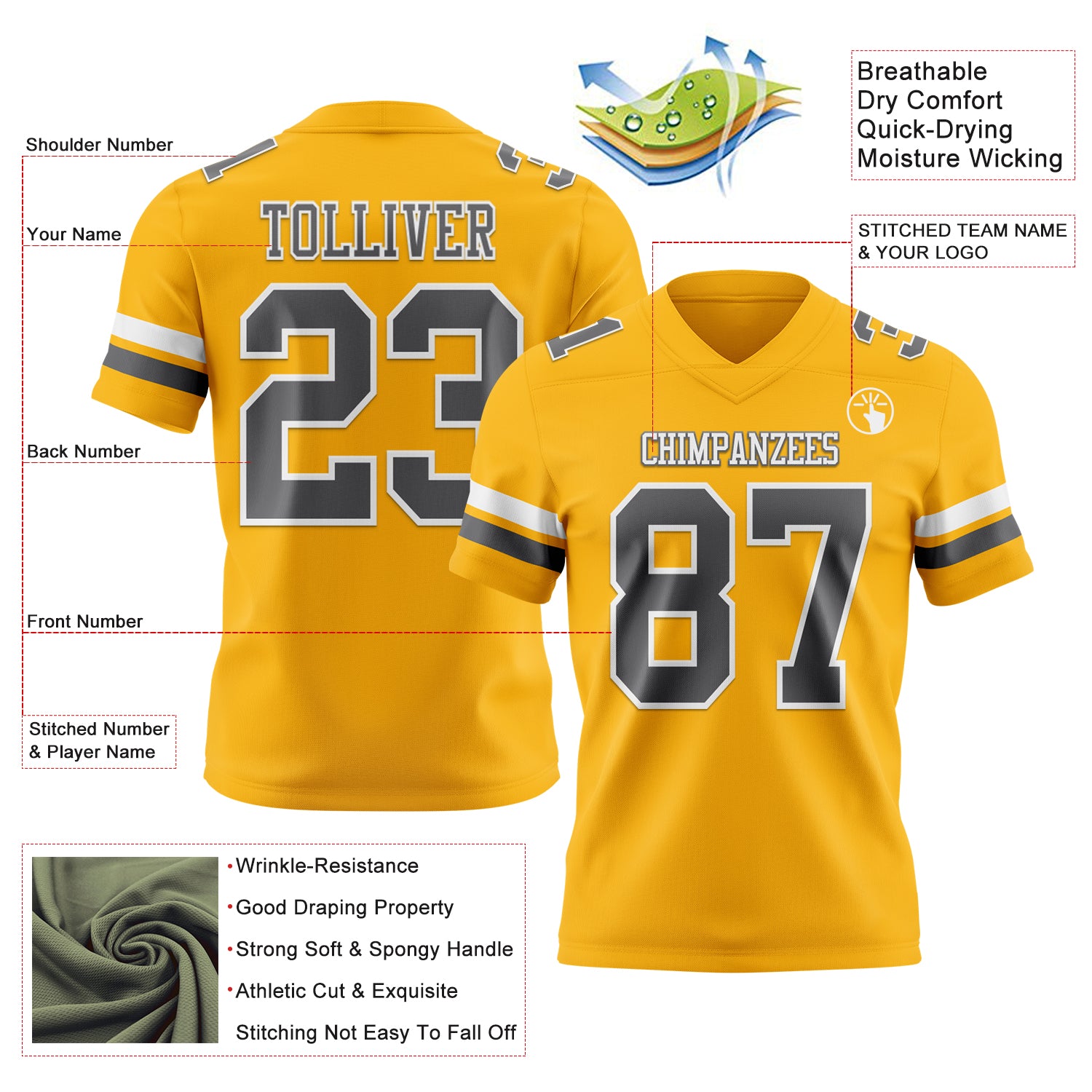 Custom Gold Steel Gray-White Authentic Football Jersey