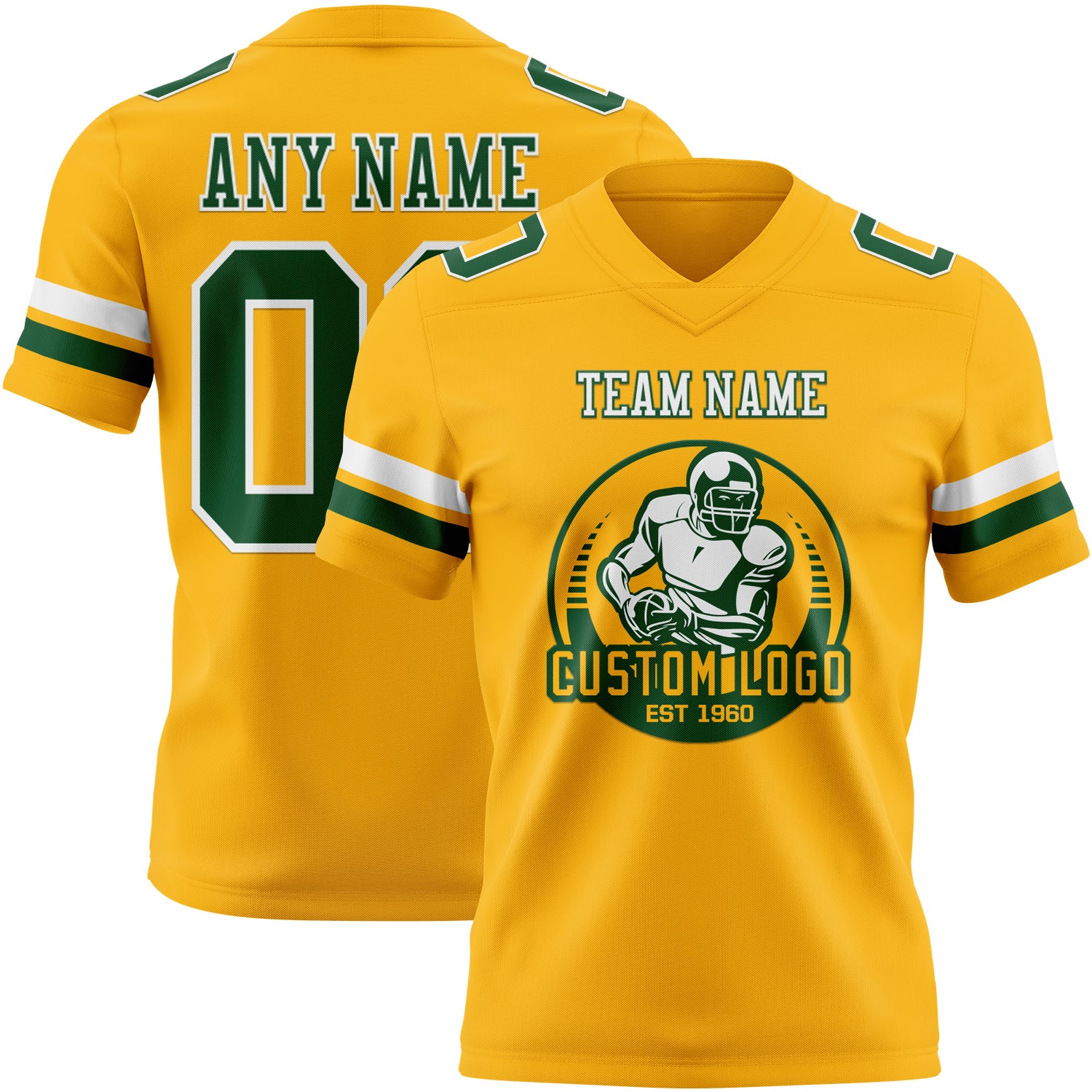 Custom Gold Green-White Authentic Football Jersey