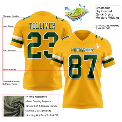 Custom Gold Green-White Authentic Football Jersey