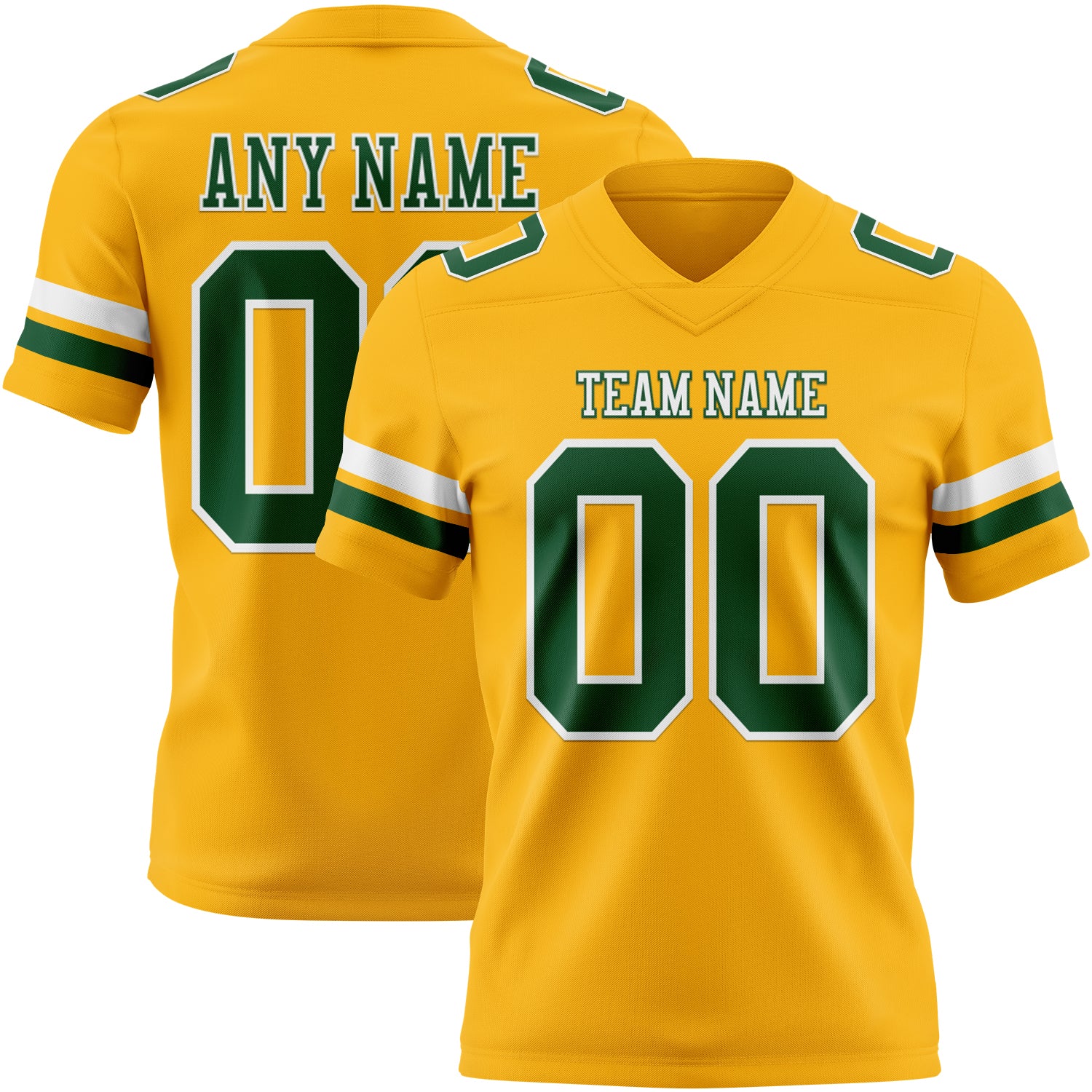 Custom Gold Green-White Authentic Football Jersey