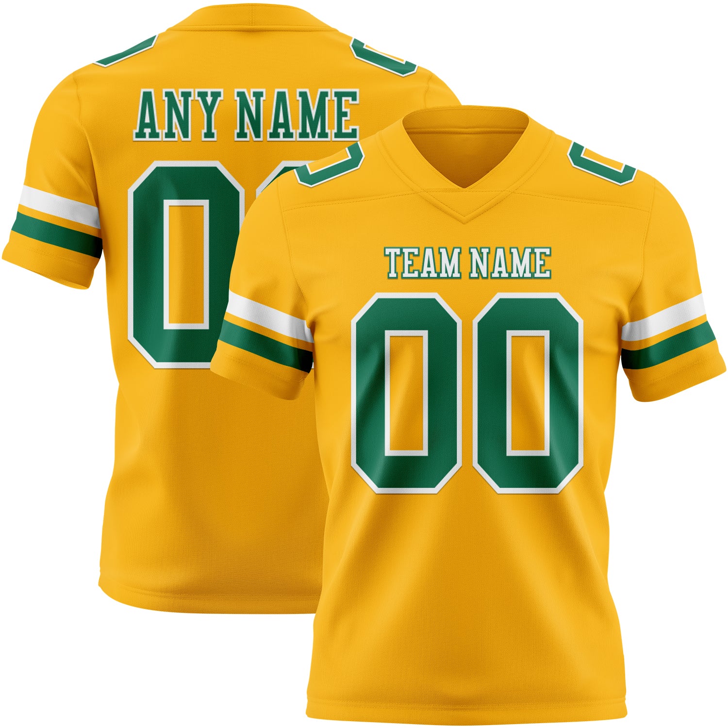 Custom Gold Kelly Green-White Authentic Football Jersey