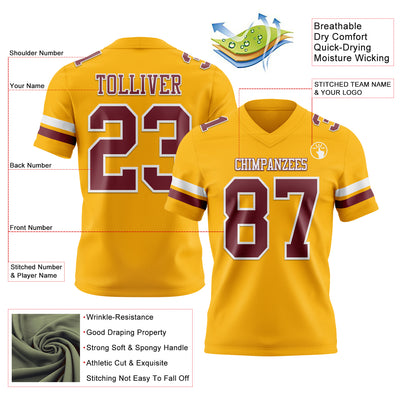 Custom Gold Burgundy-White Authentic Football Jersey