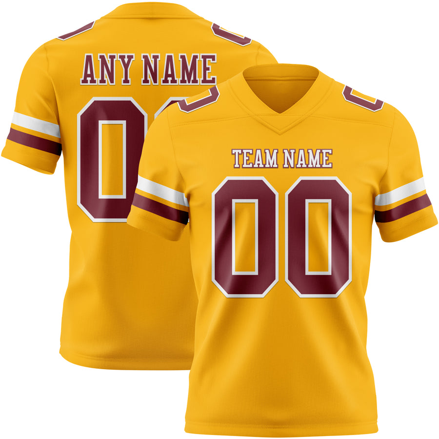 Custom Gold Burgundy-White Authentic Football Jersey