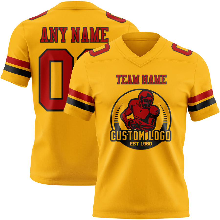 Custom Gold Red-Black Authentic Football Jersey