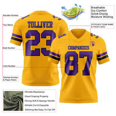 Custom Gold Purple-Black Authentic Football Jersey