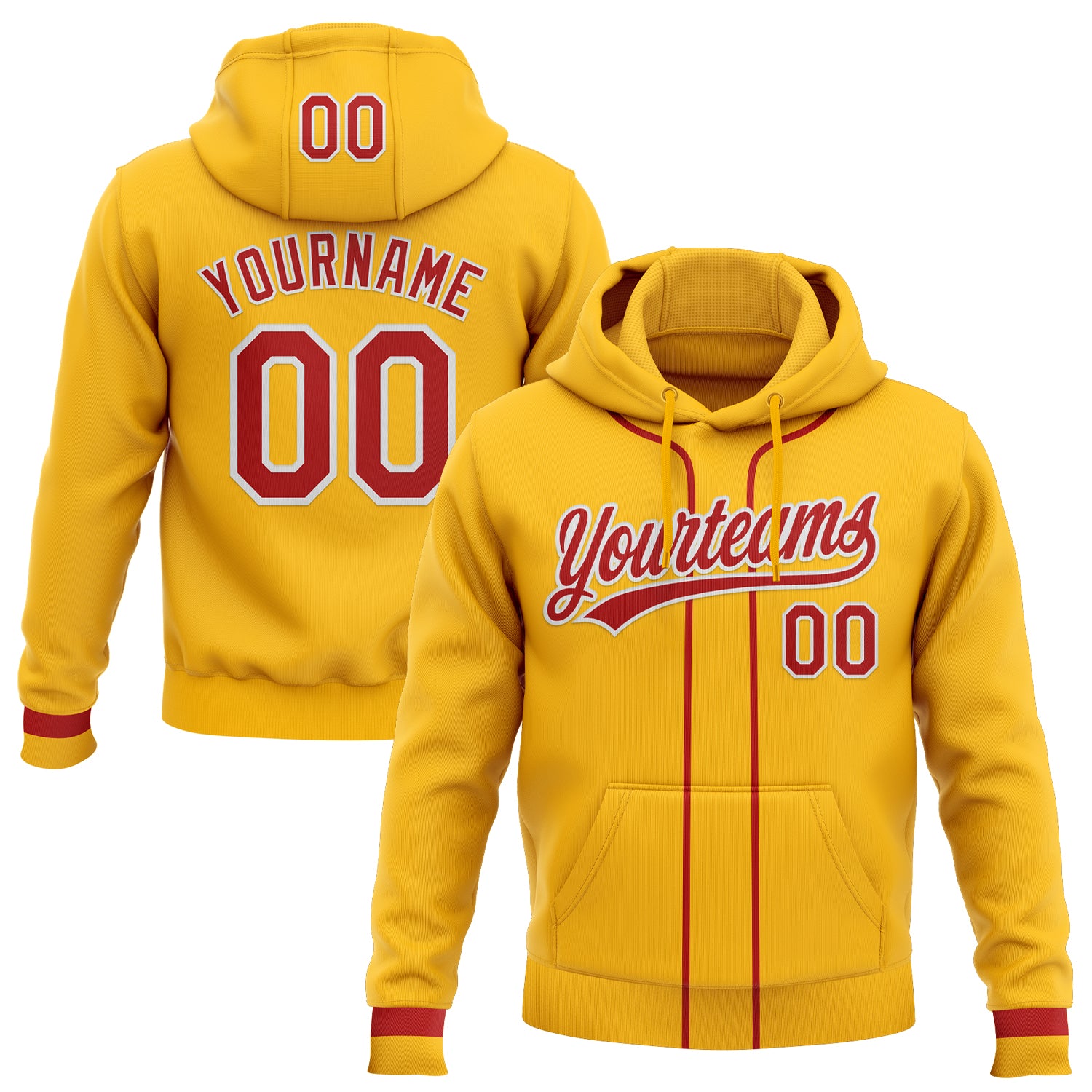 Custom Stitched Gold Red-White Baseball Pullover Sweatshirt Hoodie