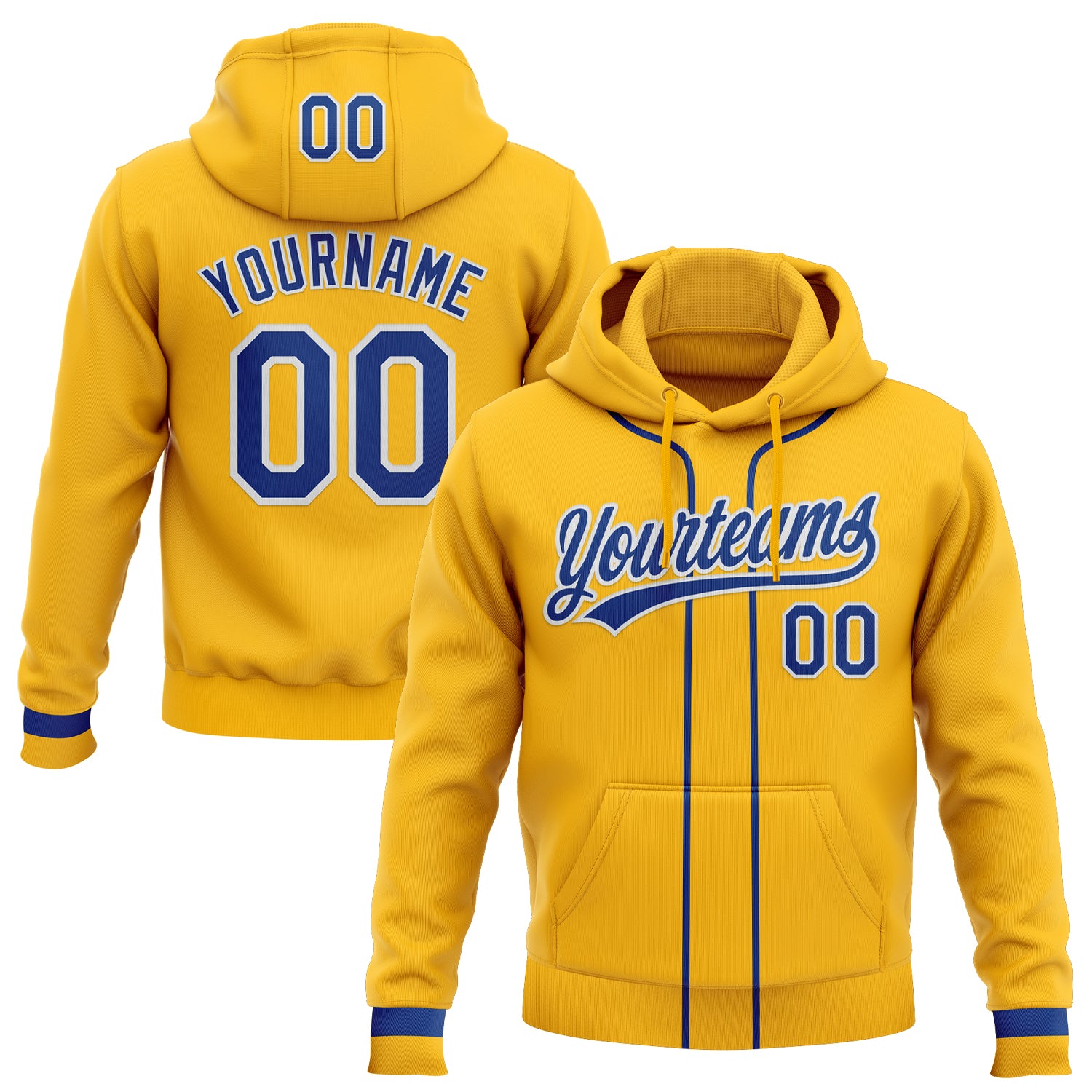 Custom Stitched Gold Royal-White Baseball Pullover Sweatshirt Hoodie