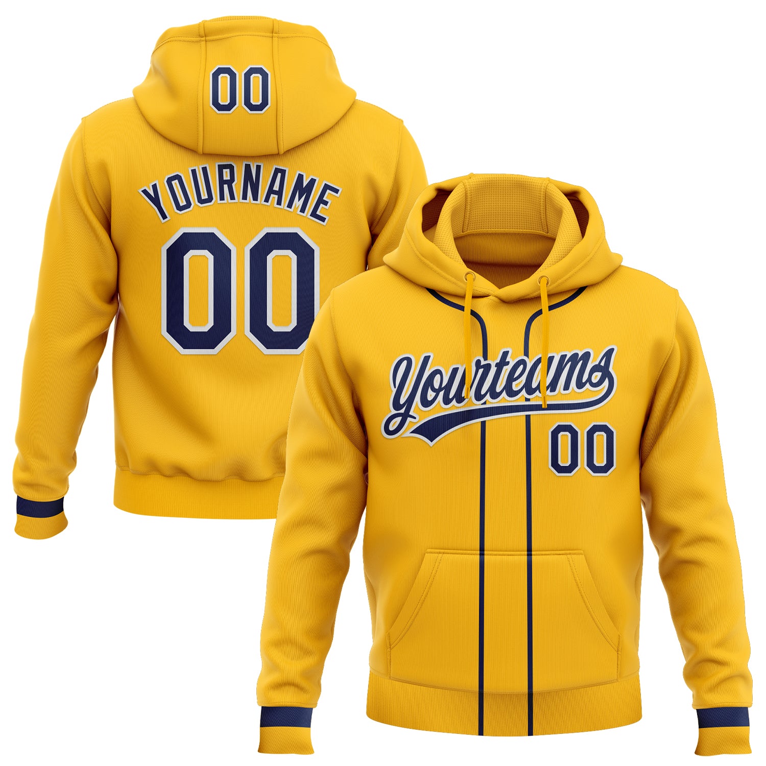 Custom Stitched Gold Navy-White Baseball Pullover Sweatshirt Hoodie