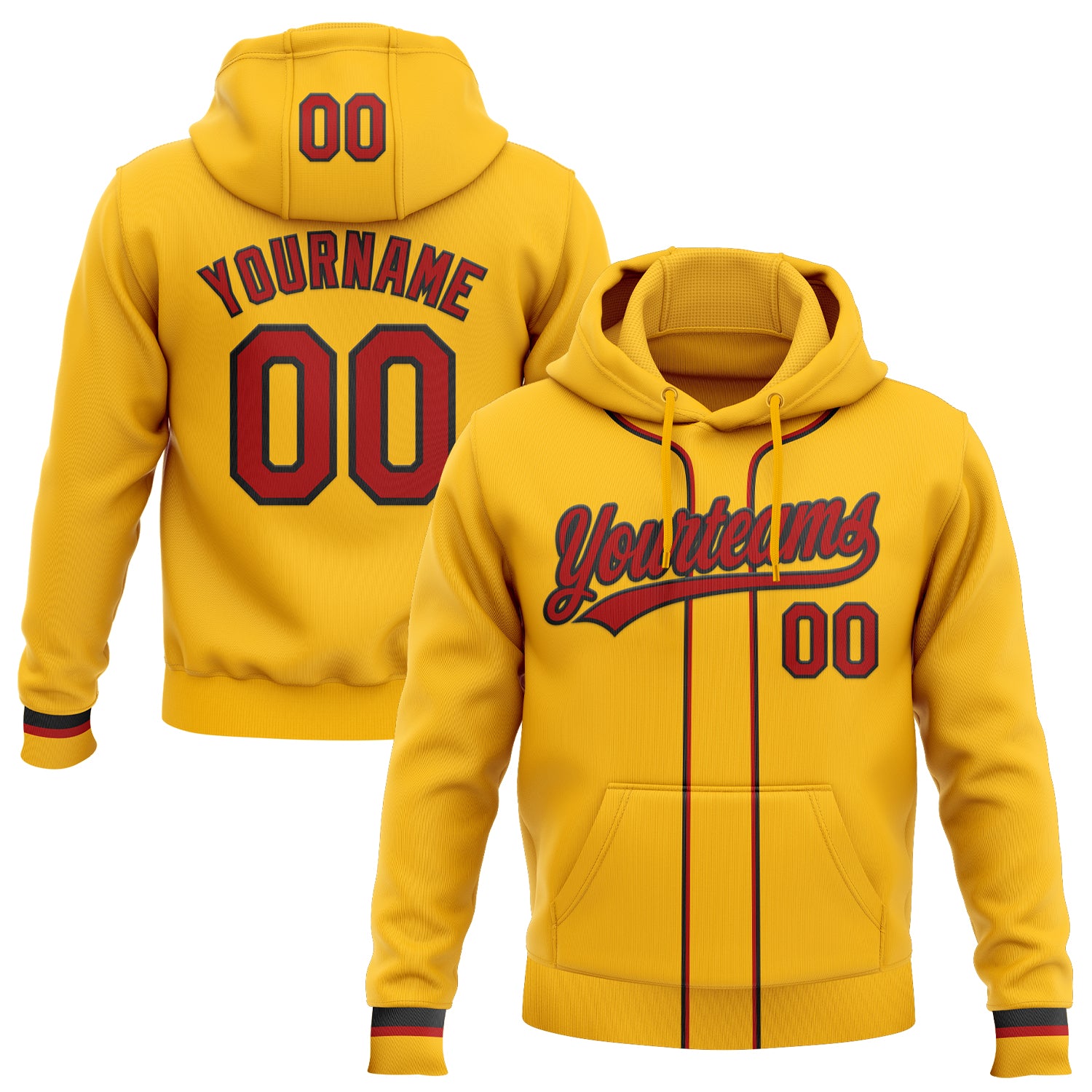 Custom Stitched Gold Red-Black Baseball Pullover Sweatshirt Hoodie
