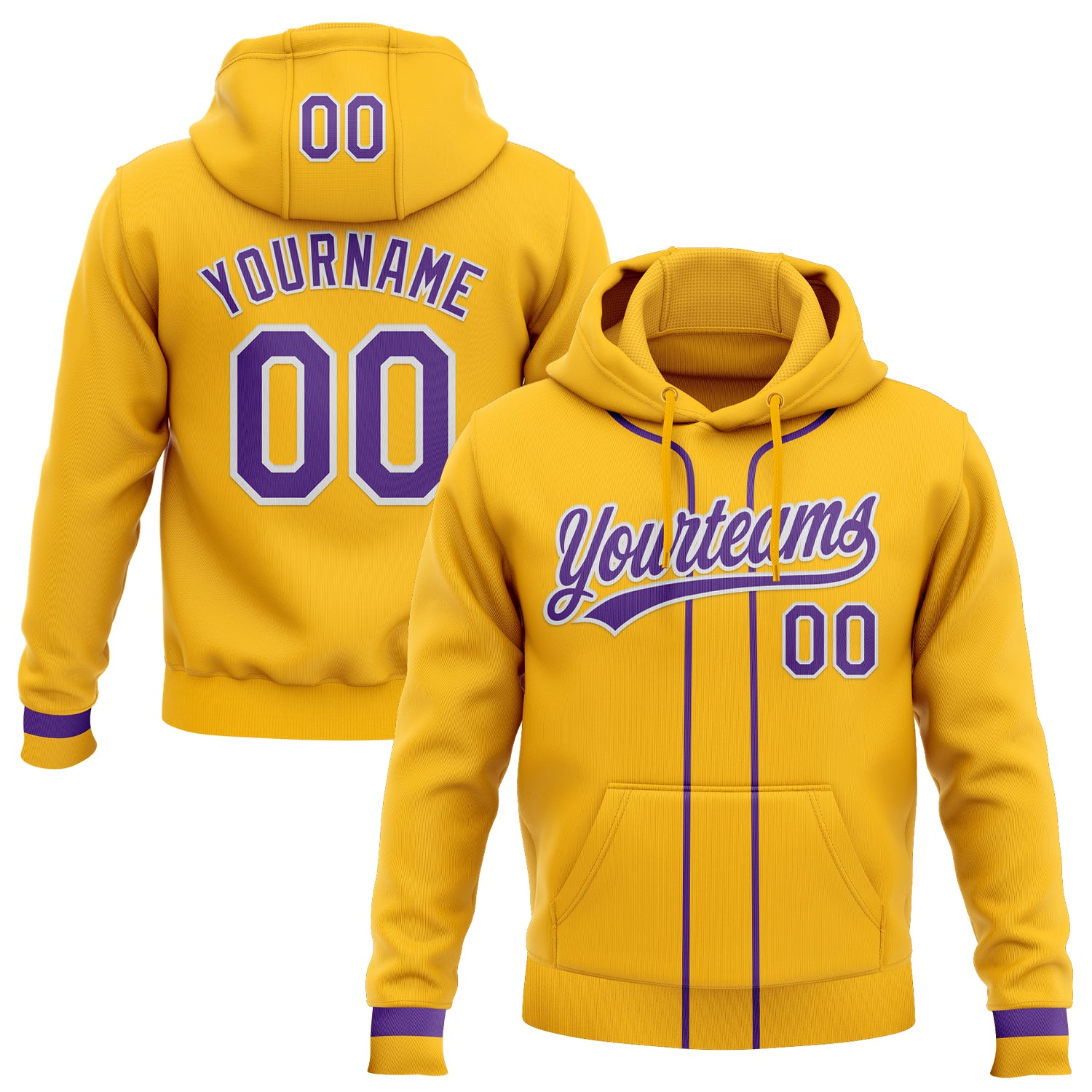 Custom Stitched Gold Purple-White Baseball Pullover Sweatshirt Hoodie