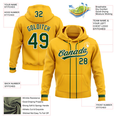 Custom Stitched Gold Green-White Baseball Pullover Sweatshirt Hoodie