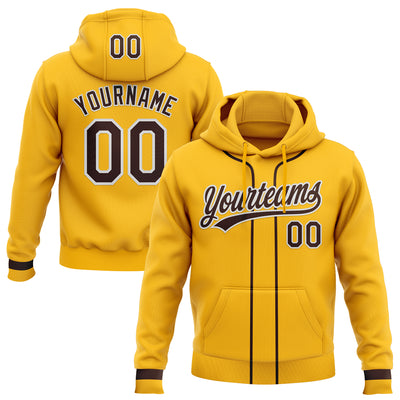 Custom Stitched Gold Brown-White Baseball Pullover Sweatshirt Hoodie