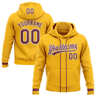 Custom Stitched Gold Burgundy-White Baseball Pullover Sweatshirt Hoodie