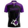 Custom Black Purple 3D Pattern Design Bowling Performance Golf Polo Shirt