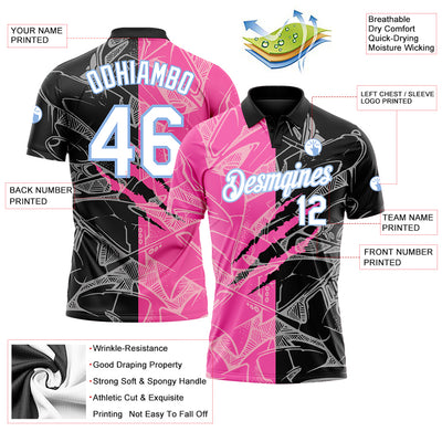 Custom Graffiti Pattern White-Light Blue 3D Scratch Performance Golf Polo Shirt