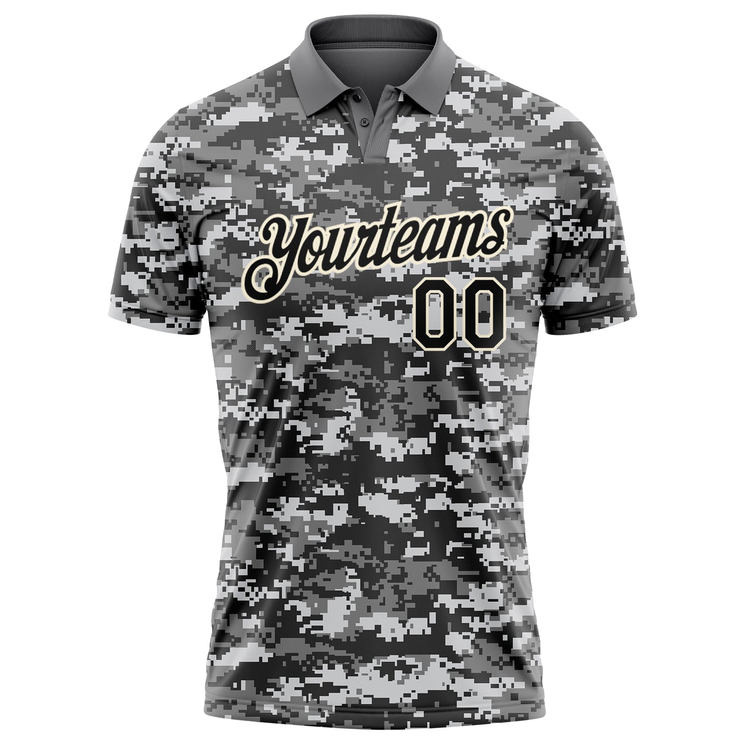 Custom Camo Black-Cream 3D Performance Salute To Service Golf Polo Shirt