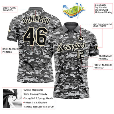 Custom Camo Black-Cream 3D Performance Salute To Service Golf Polo Shirt
