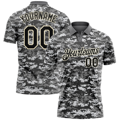 Custom Camo Black-Cream 3D Performance Salute To Service Golf Polo Shirt