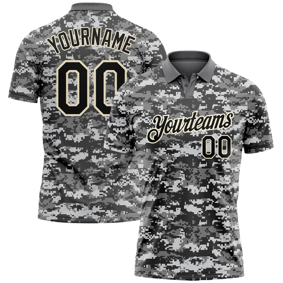 Custom Camo Black-Cream 3D Performance Salute To Service Golf Polo Shirt