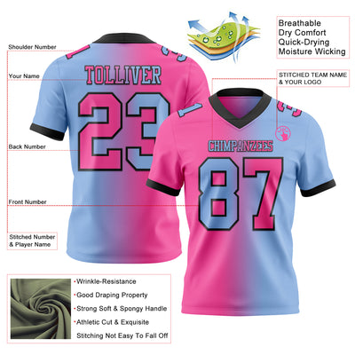 Custom Light Blue Pink-Black Authentic Gradient Fashion Football Jersey