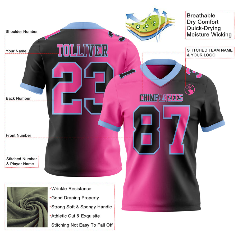 Custom Black Pink-Light Blue Authentic Gradient Fashion Football Jersey