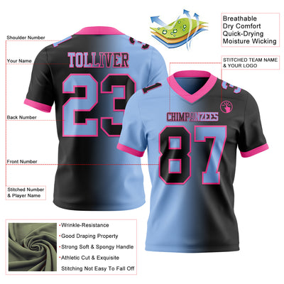 Custom Black Light Blue-Pink Authentic Gradient Fashion Football Jersey