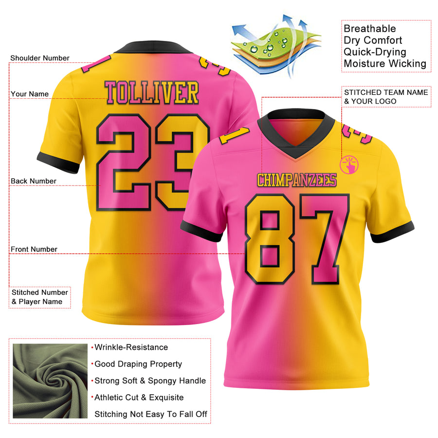 Custom Yellow Pink-Black Authentic Gradient Fashion Football Jersey